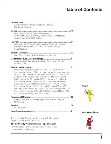 Volkswagen Phaeton Heating and Air Conditioning System Design and Function Technical Service Training Self-Study Program Table of Contents