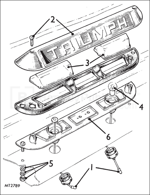 Rear number plate lamp, page 483