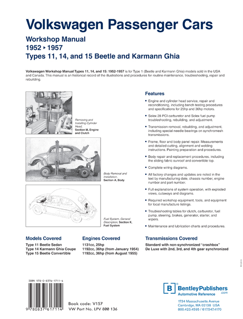 Volkswagen (Types 11, 14, and 15) Workshop Manual: 1952-1957 - back cover