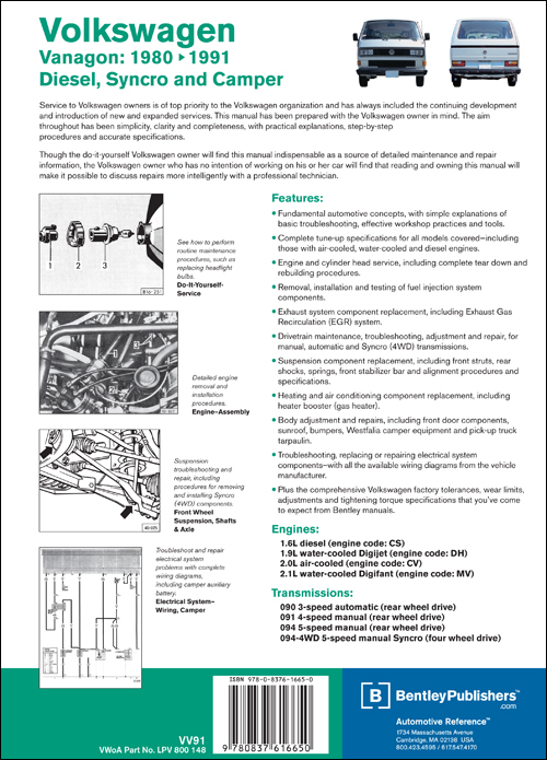 Volkswagen Vanagon Official Factory Repair Manual: 1980-1991 back cover